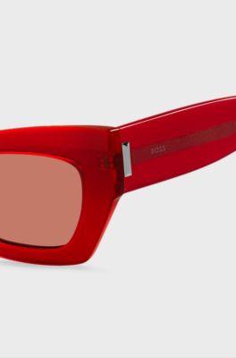 Gafas de sol de acetato rojo con herrajes de la marca, Rojo