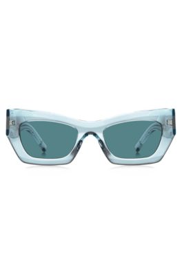Blue-acetate sunglasses with signature hardware, Light Blue