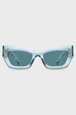 Blue-acetate sunglasses with signature hardware, Light Blue