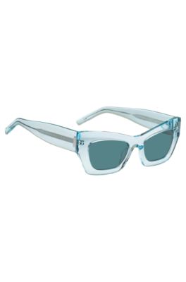 Blue-acetate sunglasses with signature hardware, Light Blue