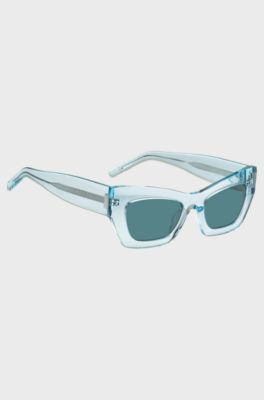 Blue-acetate sunglasses with signature hardware, Light Blue