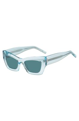 Blue-acetate sunglasses with signature hardware, Light Blue
