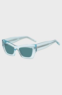 Blue-acetate sunglasses with signature hardware, Light Blue