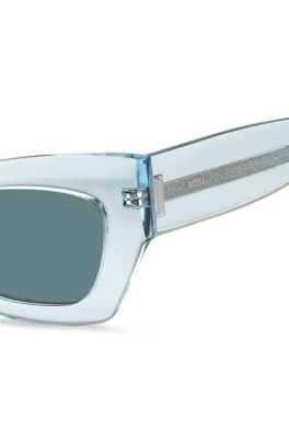Blue-acetate sunglasses with signature hardware, Light Blue