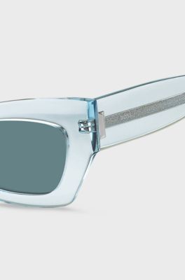 Blue-acetate sunglasses with signature hardware, Light Blue