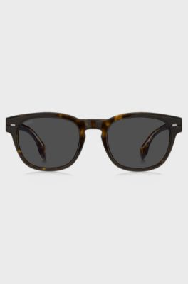 Squared sunglasses in Havana acetate with visible wire core, Black Patterned