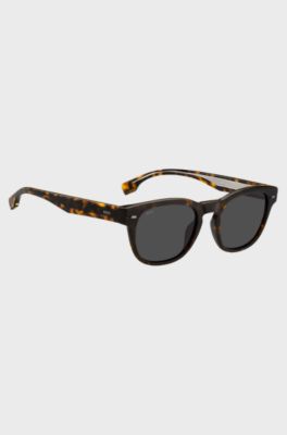 Squared sunglasses in Havana acetate with visible wire core, Black Patterned