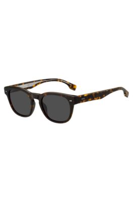 Squared sunglasses in Havana acetate with visible wire core, Black Patterned