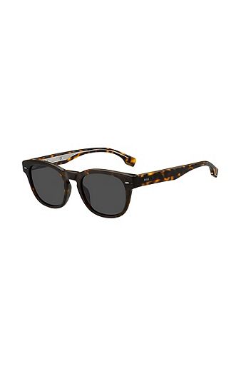 Squared sunglasses in Havana acetate with visible wire core, Black Patterned