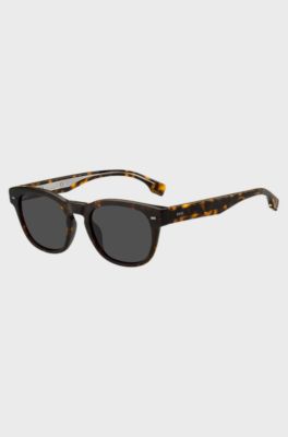 Squared sunglasses in Havana acetate with visible wire core, Black Patterned