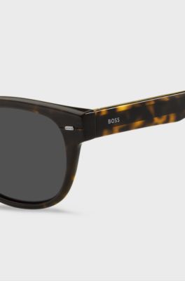 Squared sunglasses in Havana acetate with visible wire core, Black Patterned