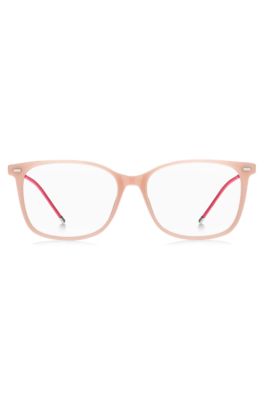 Pink-acetate optical frames with branded chain, light pink