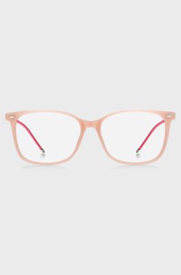 Optische bril van roze acetaat met schakelketting met merkaccent, Lichtroze