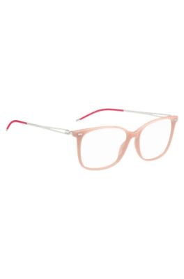 Pink-acetate optical frames with branded chain, light pink