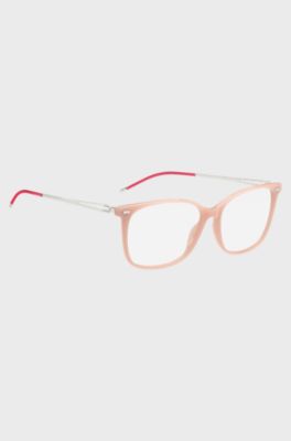 Monture optique en ac&eacute;tate rose avec cha&icirc;nette logot&eacute;e, Rose clair
