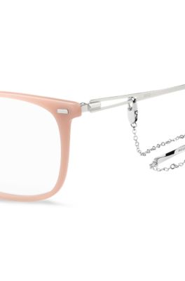 Pink-acetate optical frames with branded chain, light pink