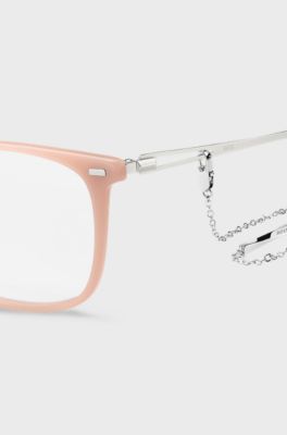Optische bril van roze acetaat met schakelketting met merkaccent, Lichtroze