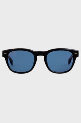 Black-acetate sunglasses with mirrored blue lenses, Black