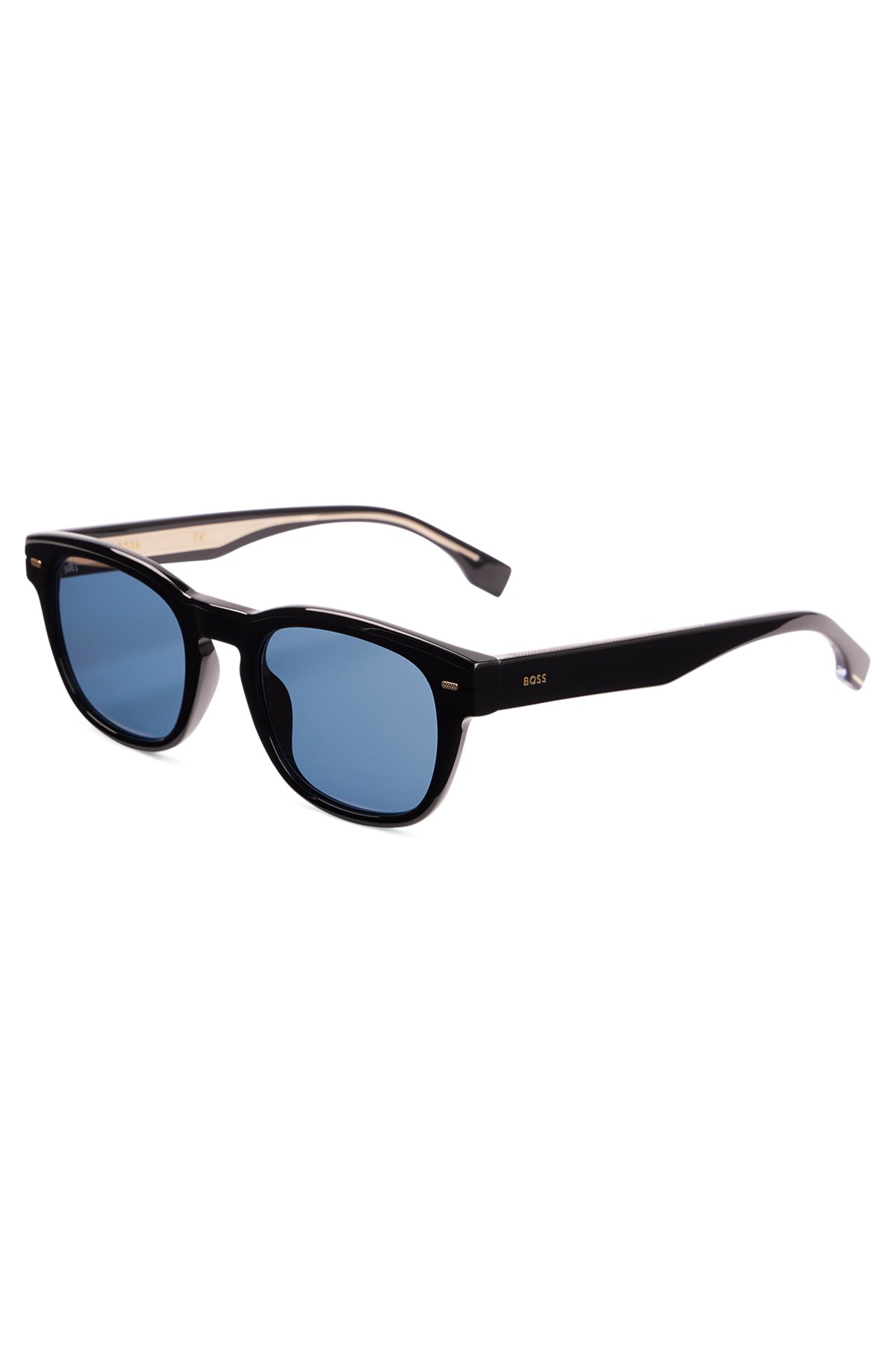 Black-acetate sunglasses with mirrored blue lenses, Black