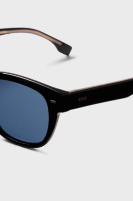 Black-acetate sunglasses with mirrored blue lenses, Black