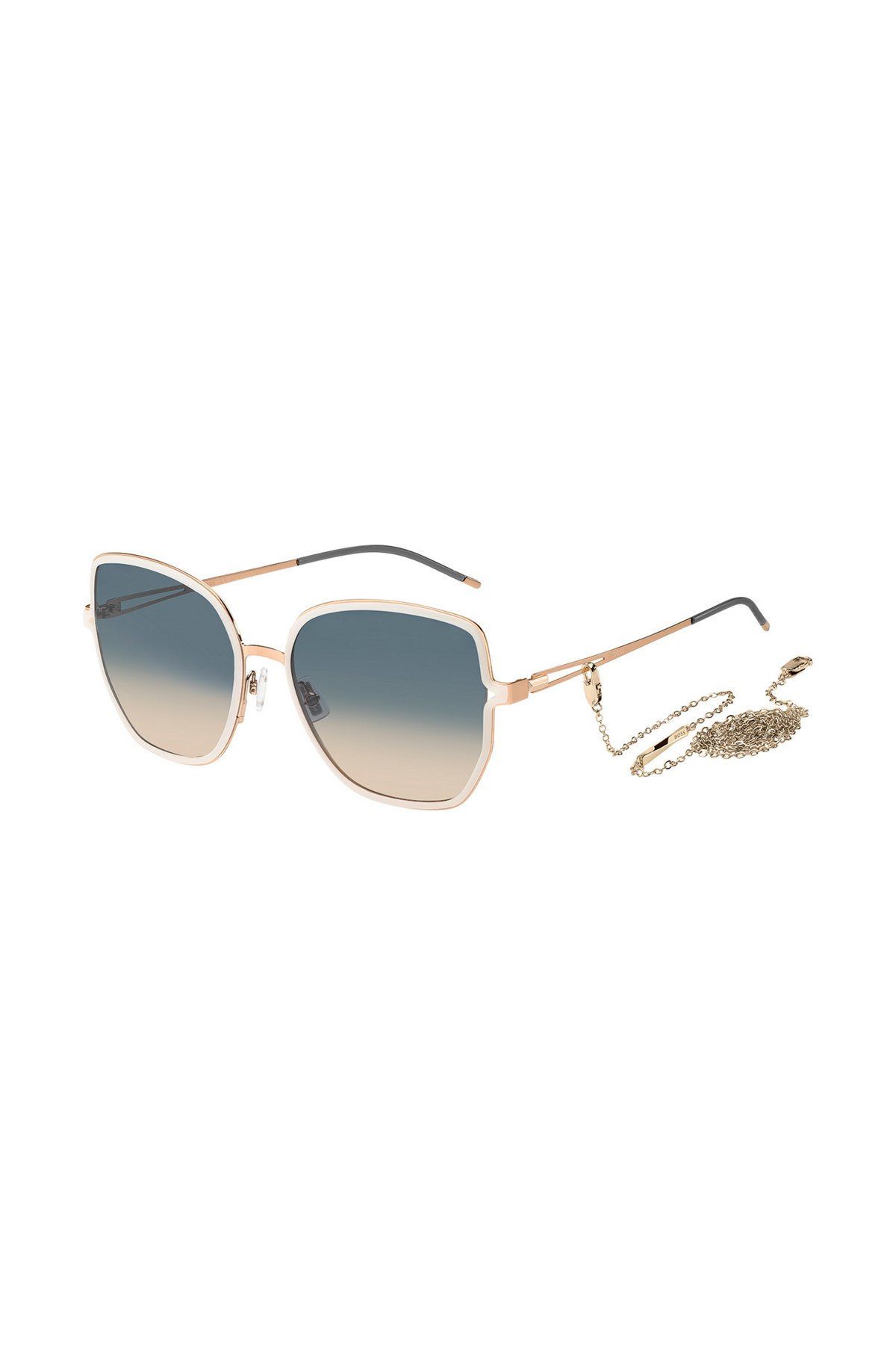 Gold-tone sunglasses with forked temples and branded chain, Assorted-Pre-Pack