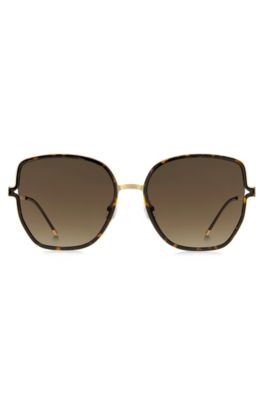 Havana-frame sunglasses with forked temples and branded chain, Assorted-Pre-Pack