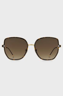 Havana-frame sunglasses with forked temples and branded chain, Assorted-Pre-Pack