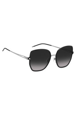 Havana-frame sunglasses with forked temples and branded chain, Assorted-Pre-Pack