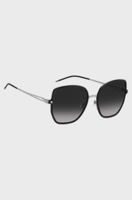 Havana-frame sunglasses with forked temples and branded chain, Assorted-Pre-Pack