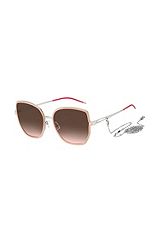 Nude-frame sunglasses with forked temples and branded chain, Assorted-Pre-Pack