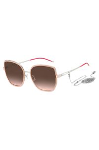 Nudefarbene Sonnenbrille mit geteilten B&uuml;geln und Logo-Kette, Hellrosa