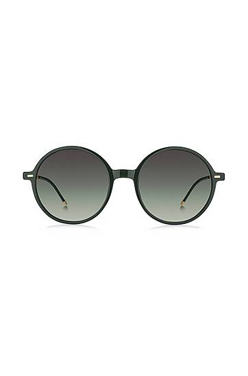 Round-frame sunglasses in green acetate with branded chain, Hugo boss