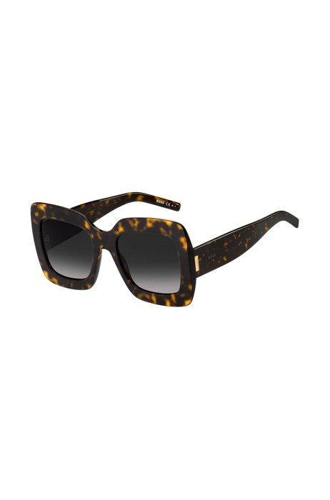 Sonnenbrille aus Acetat mit Havanna-Muster und charakteristischen Metalldetails, Schwarz gemustert