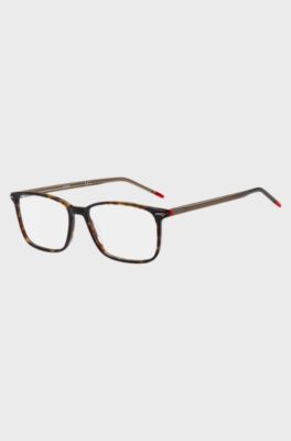 Havana-acetate optical frames with red details, Assorted-Pre-Pack