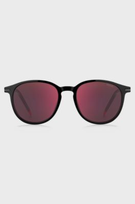 Round sunglasses in black acetate with red details, Assorted-Pre-Pack