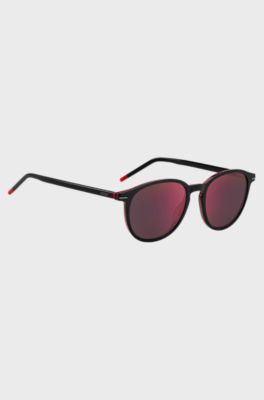 Round sunglasses in black acetate with red details, Assorted-Pre-Pack