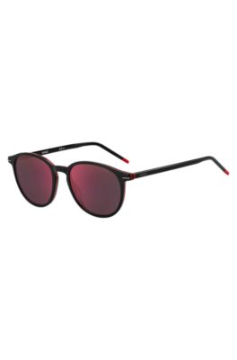 Round sunglasses in black acetate with red details, Assorted-Pre-Pack
