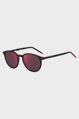 Round sunglasses in black acetate with red details, Assorted-Pre-Pack