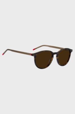 Round sunglasses in Havana acetate with red details, Assorted-Pre-Pack