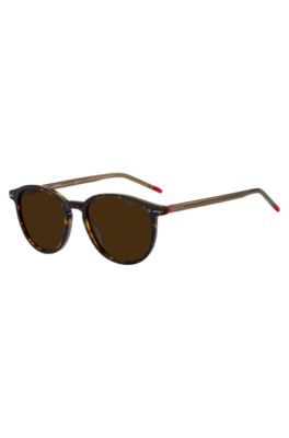 Round sunglasses in Havana acetate with red details, Assorted-Pre-Pack