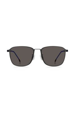 Black sunglasses in stainless steel with blue plastic sleeves, Assorted-Pre-Pack