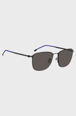 Black sunglasses in stainless steel with blue plastic sleeves, Assorted-Pre-Pack