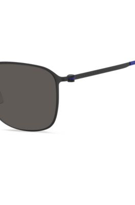 Black sunglasses in stainless steel with blue plastic sleeves, Assorted-Pre-Pack