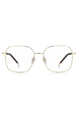 Gold-tone optical frames with Havana-acetate end tips, Gold