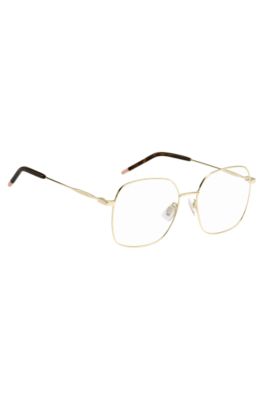 Gold-tone optical frames with Havana-acetate end tips, Gold