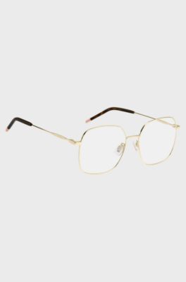 Gold-tone optical frames with Havana-acetate end tips, Gold