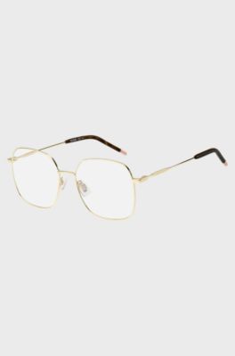 Gold-tone optical frames with Havana-acetate end tips, Gold