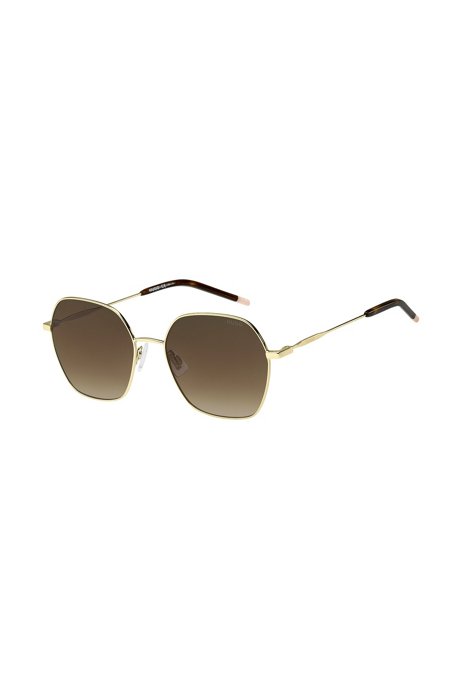 Goldfarbene Sonnenbrille mit Bügelenden aus Acetat mit Havanna-Muster, Assorted-Pre-Pack