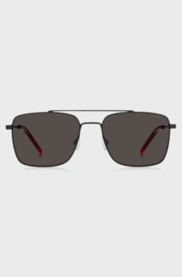 Double-bridge sunglasses in metal with red end-tips, Assorted-Pre-Pack