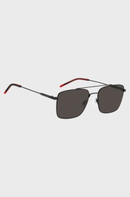 Double-bridge sunglasses in metal with red end-tips, Assorted-Pre-Pack